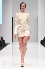 Designer Beige long sleeves embroidered dress