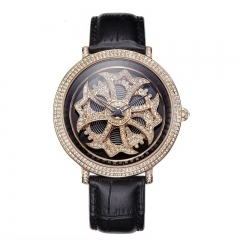 Davena Certified Swarovski Crystals Watch with Fortune Wheel Dial (30330) Black Gold