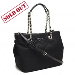 Prada Women's Black Quilted Tessuto Chain Shoulder Tote Bag 1BG740