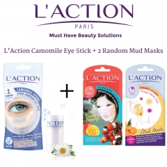 L'Action 1 Camomile Eye Stick + 2 Mud Masks - Made in France 