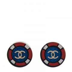 NEW CHANEL A58058 Plastic Blue/Red Earrings