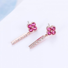 18K Gold Red Ruby 0.4ct + Genuine Diamond 0.12ct Four-Leaf Clover Earrings 